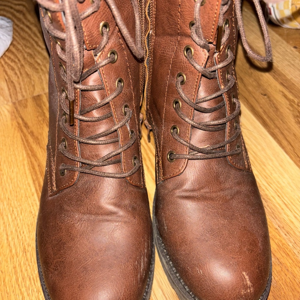 Brown combat boots